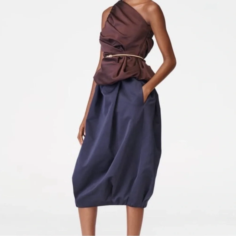Zara collection taffeta voluminous midi blue skirt limited edition sz.S - Picture 5 of 10